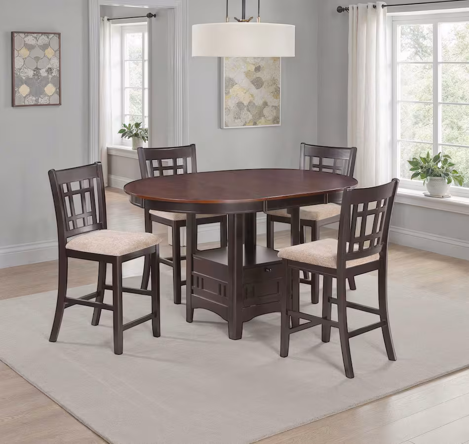 Juego de comedor de altura de barra extensible Lavon Chestnut de 5 piezas