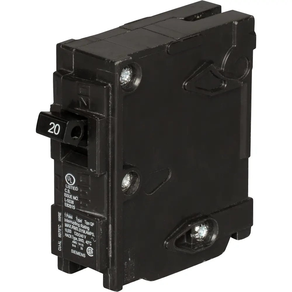 Siemens Interruptor automático de caja moldeada enchufable QP de 20 A de un polo 120 V CA