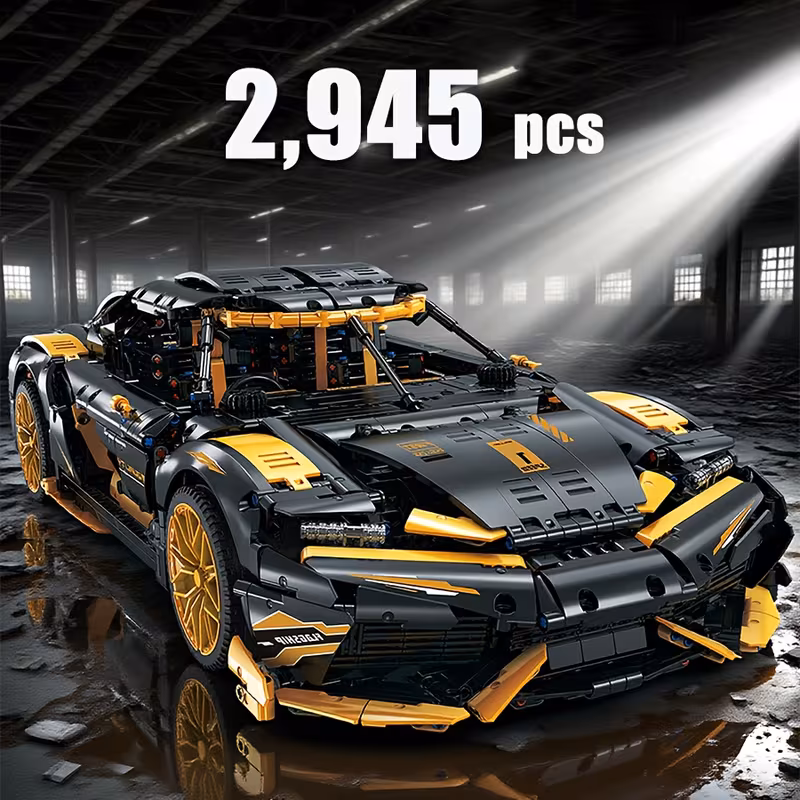Nuevo Black Gold Sport Car, Tipo Lego de 2,945 Piezas y Escala 1/8