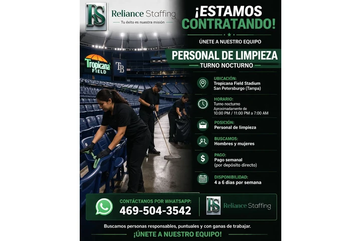 🚨🔥 ¡TRABAJO DISPONIBLE INMEDIATO! – Tropicana Field 🔥🚨