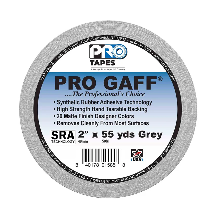 Cinta de tela gris Pro Tapes Gaff de 2 x 55 yardas