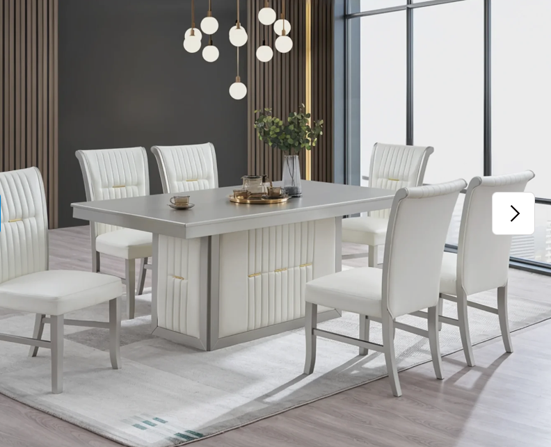 Juego de comedor Mozart de 7 piezas | Champán, Blanco y Negro