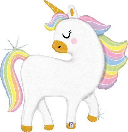 Globo de aluminio con forma de unicornio pastel con purpurina Betallic de 37 pulgadas, paquete holográfico, 1 unidad