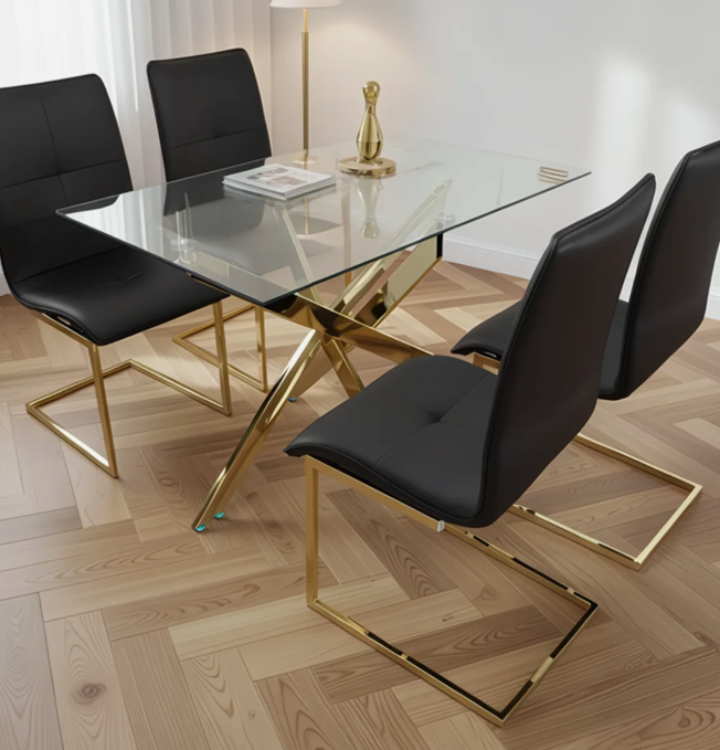 Juego de Comedor de Vidrio Moderno Blanco Negro