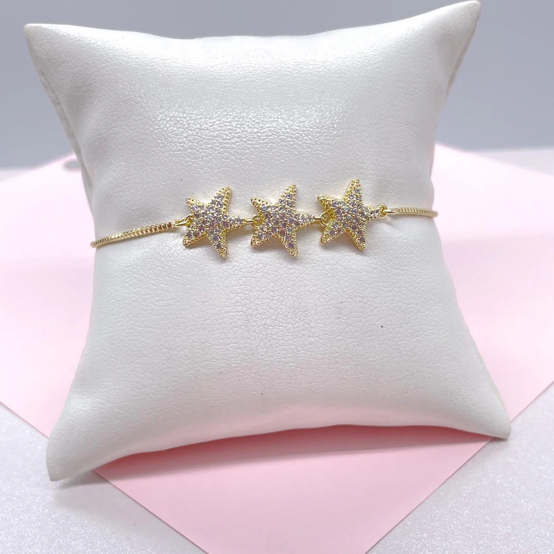 Pulsera ajustable de 3 estrellas de 18 quilates rellena de oro
