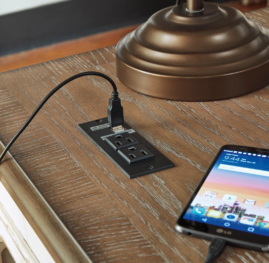 Escritorio Rae de 152 cm en forma de L para oficina en casa, con tapa elevable y puerto USB