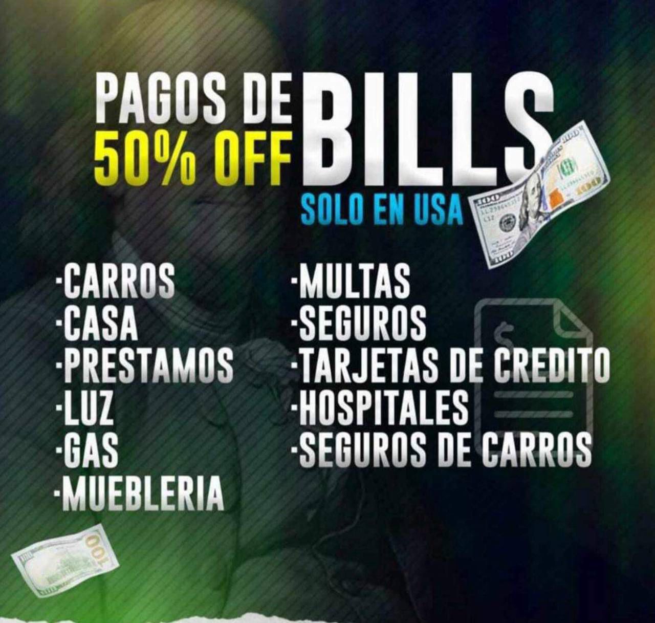 PAGAMOS TODO TUS BILLES A UN 50% DE DESCUENTO