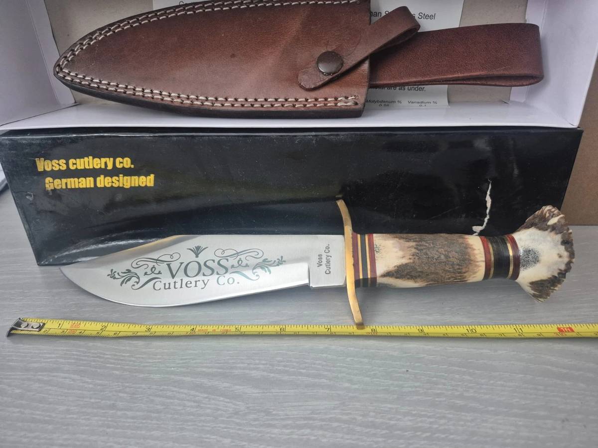 Cuchillo de caza Bowie vintage NUEVO de 12” hecho en Alemania con mango de asta