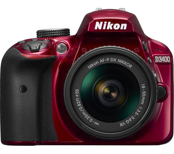 Cámara Nikon D3400 DSLR 24.2 MP, cuerpo rojo, lente AF-P 18-55 mm